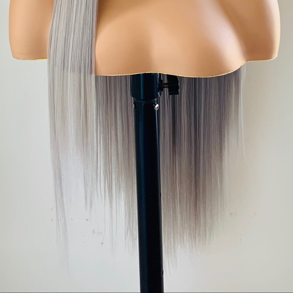 Very Pretty Long Straight Ombre Grey Oval Part Lace Front Wig - Picture 6 of 16